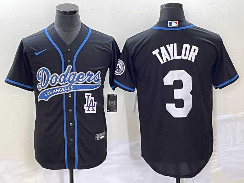 Mens Los Angeles Dodgers #3 Chris Taylor Black With Patch Cool Base Stitched Baseball Jersey->los angeles dodgers->MLB Jersey